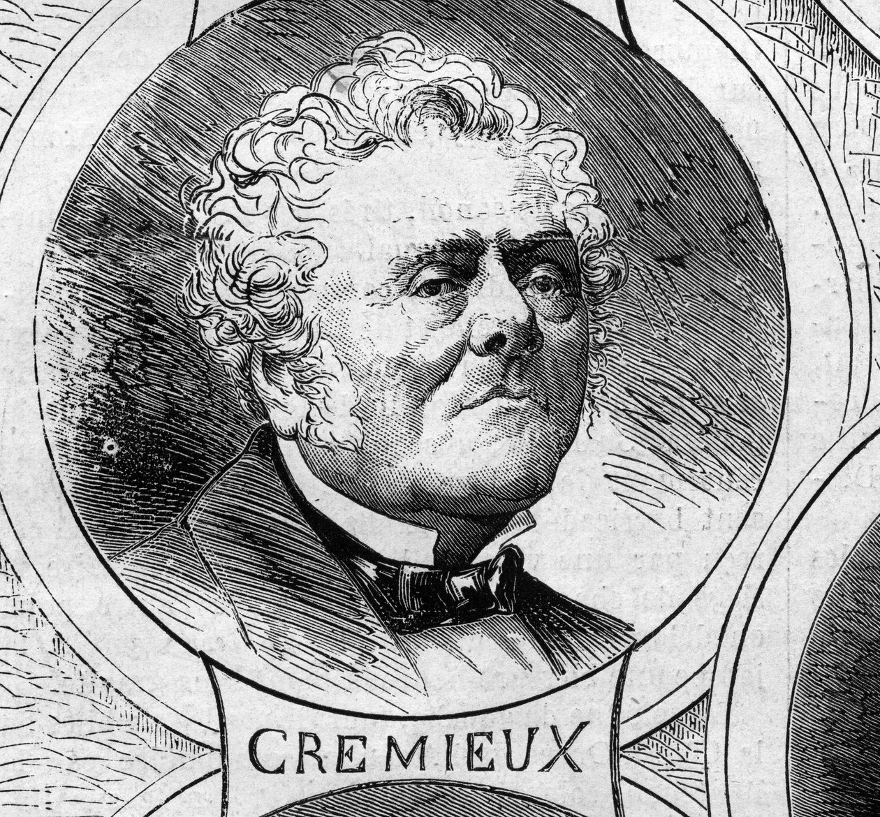 Guerra de 1870 - Gobierno de la Defensa Nacional: retrato de Adolphe Crémieux (1796-1880), miembro del gobierno provisional de 1870. Grabado en "Le Monde Illustré" n°706 del 22 de octubre de French School