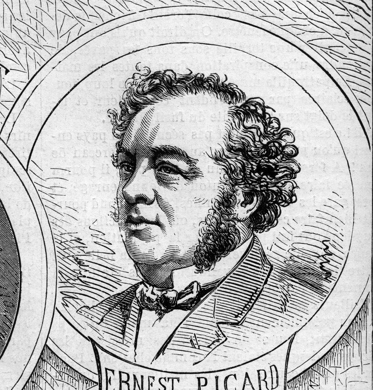 Guerra de 1870 - Gobierno de la Defensa Nacional: retrato de Ernest Picard (1821-1877), miembro del gobierno provisional de 1870. Grabado en "Le Monde Illustré" n°706 del 22 de octubre de French School