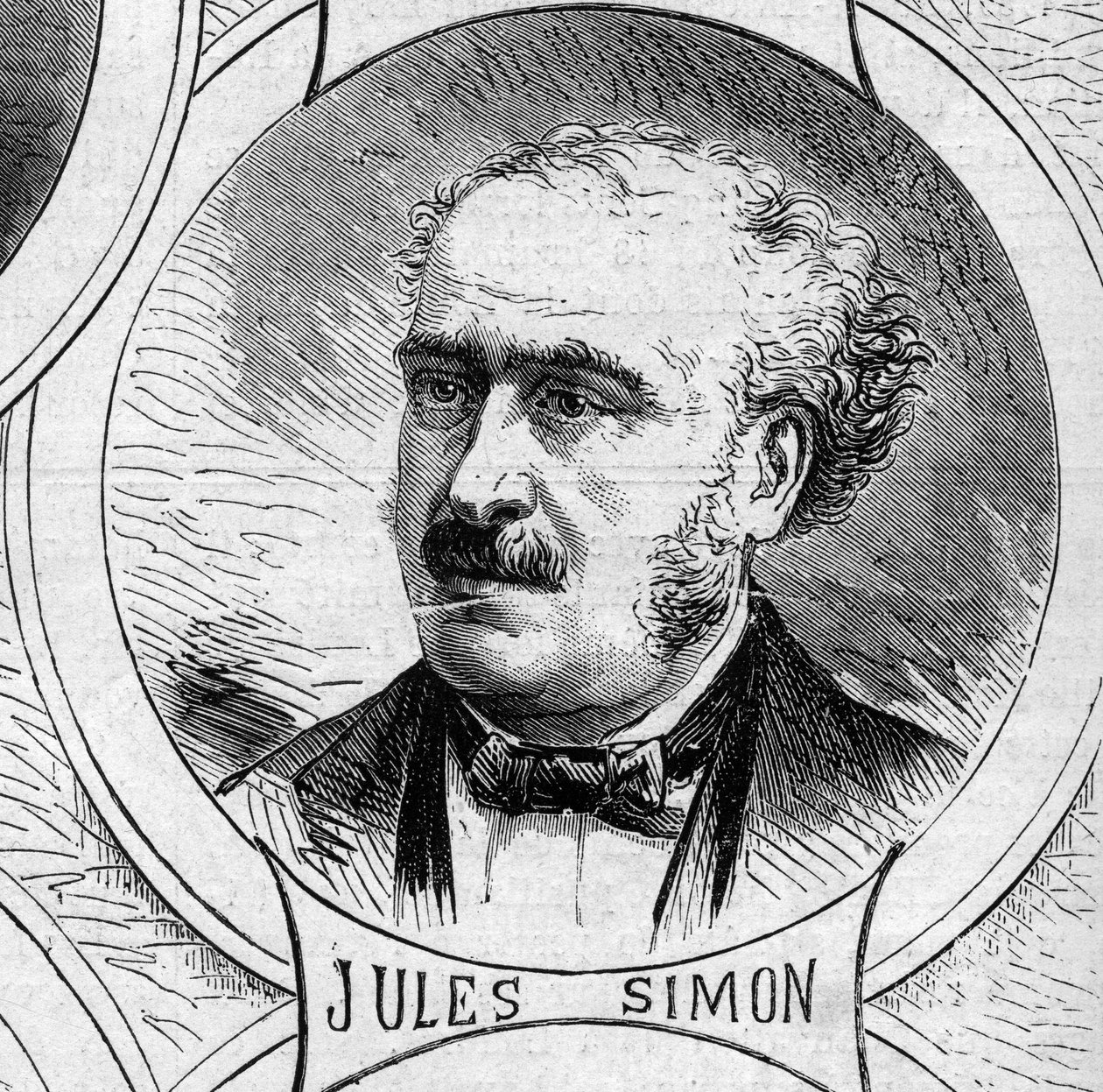 Guerra de 1870 - Gobierno de la Defensa Nacional: retrato de Jules Simon (François Jules Suisse, conocido como) (1814-1896), miembro del gobierno provisional de 1870. Grabado en 