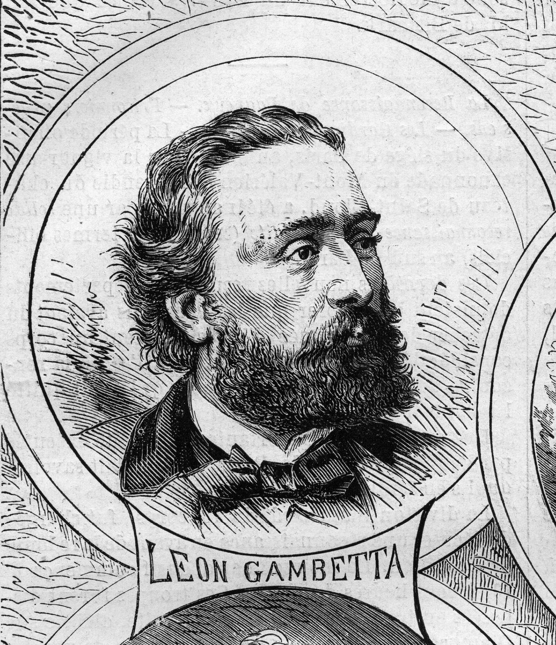 Guerra de 1870 - Gobierno de la Defensa Nacional: retrato de Léon Gambetta (1838-1882), miembro del gobierno provisional de 1870. Grabado en "Le Monde Illustré" n°706 del 22 de octubre de French School