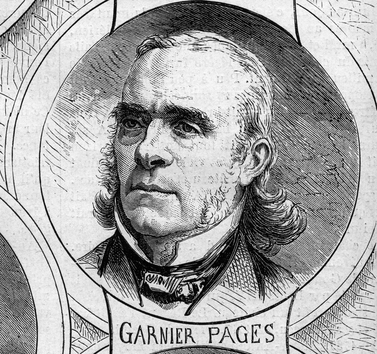 Guerra de 1870 - Gobierno de la Defensa Nacional: retrato de Louis Antoine Garnier Pages (Garnier-Pages) (1803-1878), miembro del gobierno provisional de 1870. Grabado en "Le Monde Illustré" n°706 del 22 de octubre de French School