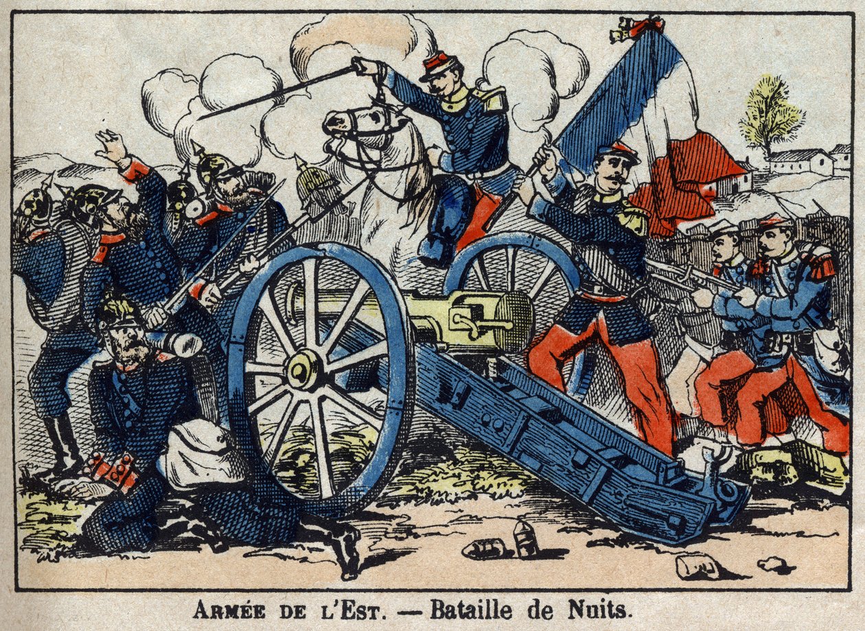 Guerra de 1870 entre Francia y Prusia: Batalla de Nuits-Saint-Georges en la Costa de Oro entre los alemanes y el Ejército del Este en 1870. Imágenes de Épinal de French School