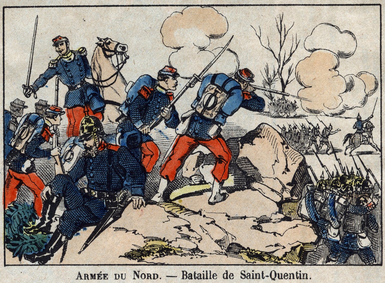 Guerra de 1870 entre Francia y Prusia: La Batalla de Saint Quentin en enero de 1871. Imagen de Épinal. de French School