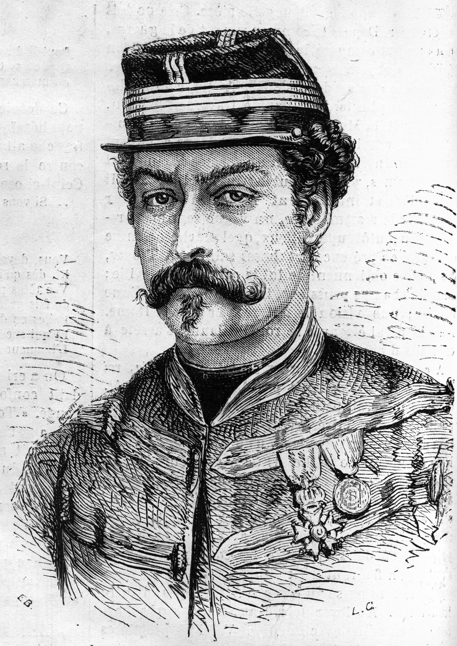 Guerra de 1870: retrato de Leon Franchetti (1834-1870), soldado francés, comandante de los Scouts del Sena. Grabado en "Le Monde Illustré" n°714 del 17 de diciembre de 1870 de French School