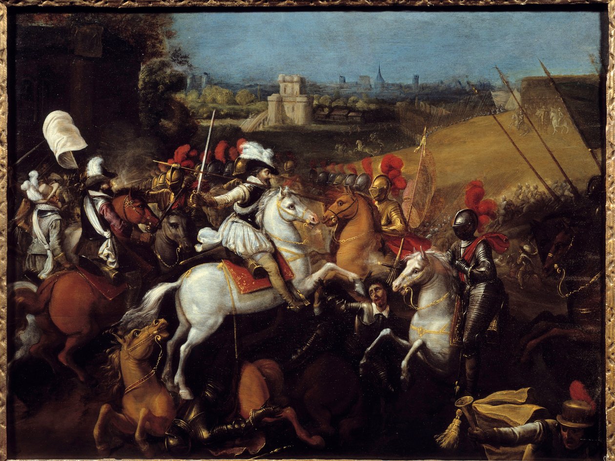 Guerra de religión: El rey Enrique IV (1533-1610) en la batalla de los Arques el 21 de septiembre de French School