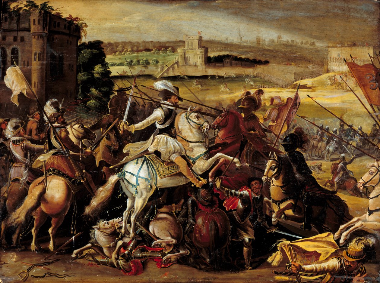 Guerra de religión: Enrique IV en la Batalla de Arques (21 de septiembre) de French School