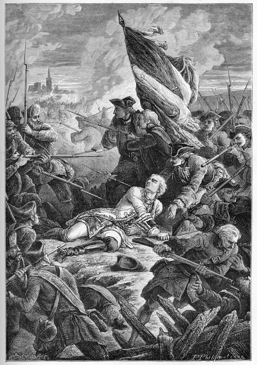 Guerra de Sucesión Polaca (1733-1738) - La muerte de Louis Robert Hippolyte de Bréhan, Conde de Plélo (1699-1734) ante Dantzig, 27 de mayo de French School