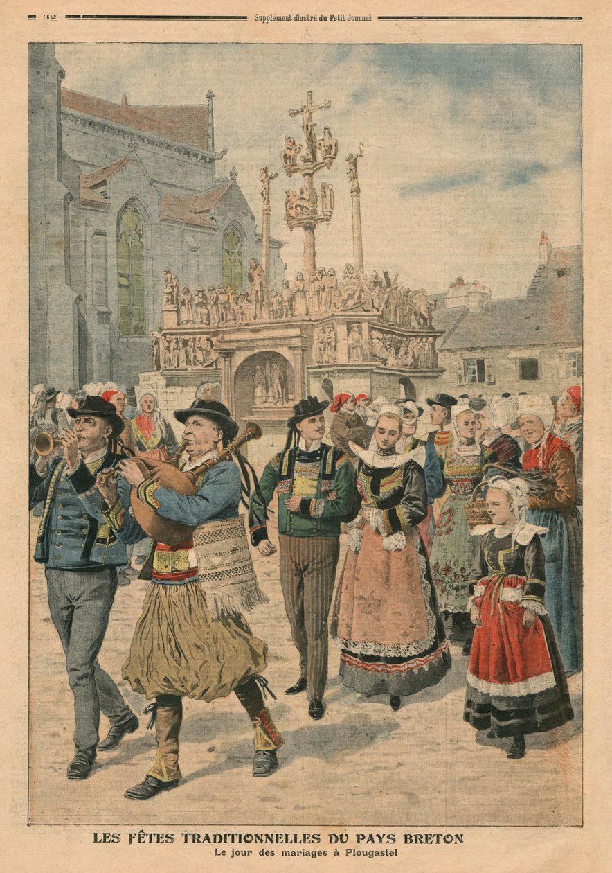 Día de boda en Plougastel, Bretaña, ilustración de Le Petit Journal, suplemento ilustrado, 27 de enero de 1907 de French School