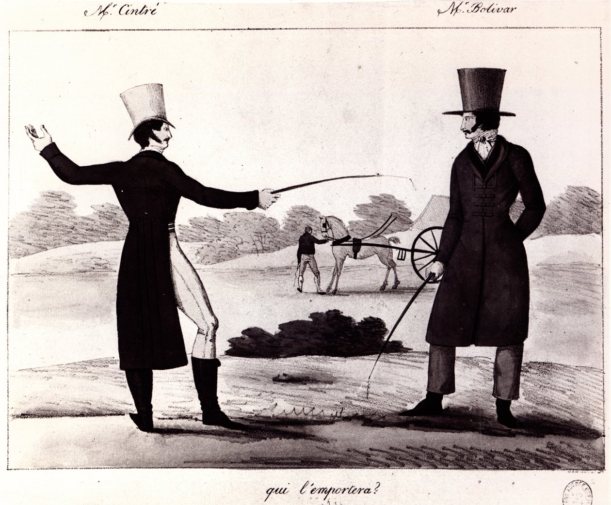 ¿Quién ganará? Escena del duelo entre M. Cintre y M. Bolívar, c.1820 de French School