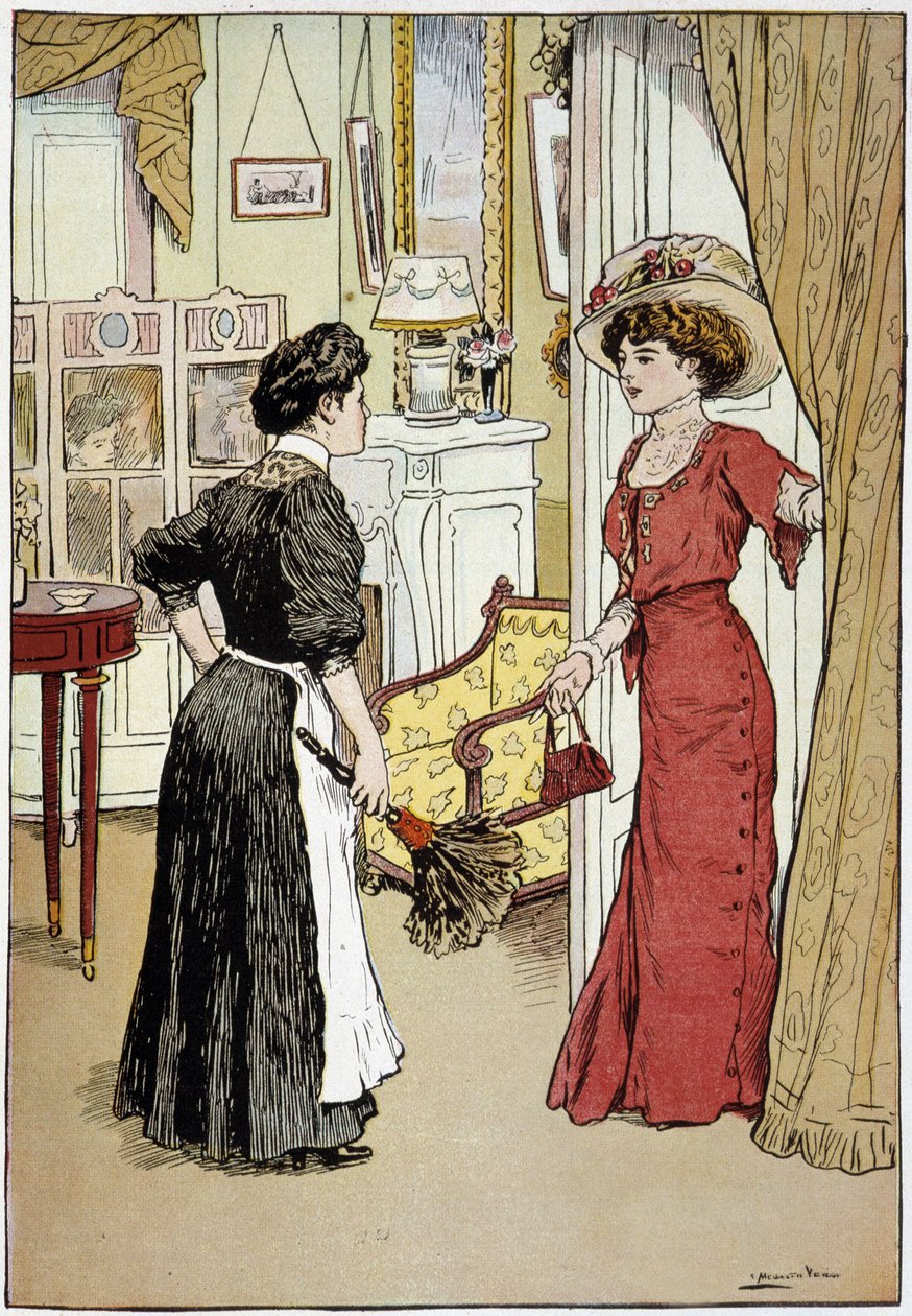 ¿Por qué me dijiste que Madame estaba allí, no la vi en ninguna parte. Madame salió, pero me dijo que para ti todavía estaba en casa. Siglo XX de French School