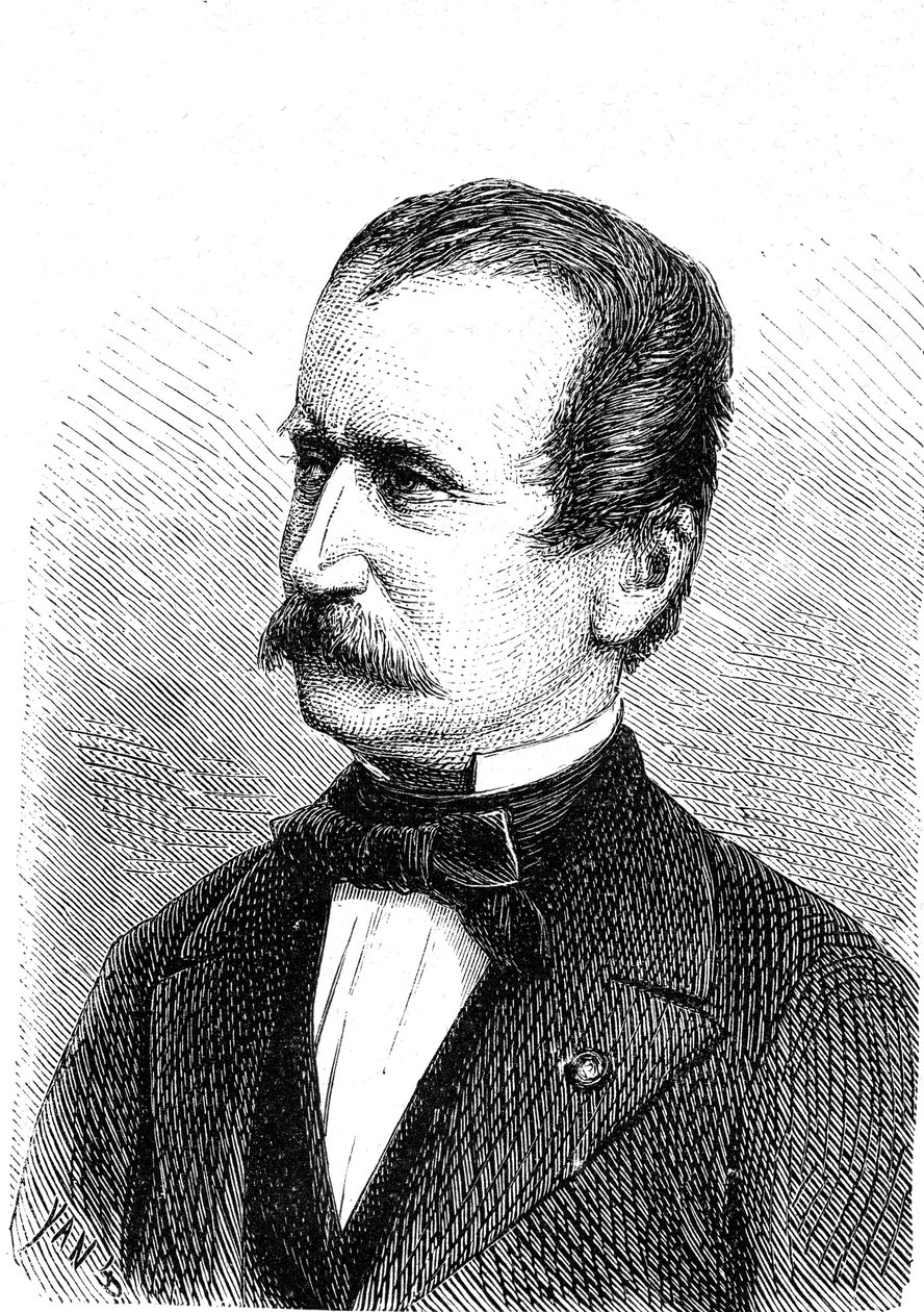 Wilhelm ENGERTH (1814-1884), ingeniero austriaco, diseñador de la primera locomotora de montaña. Grabado 1867 de French School