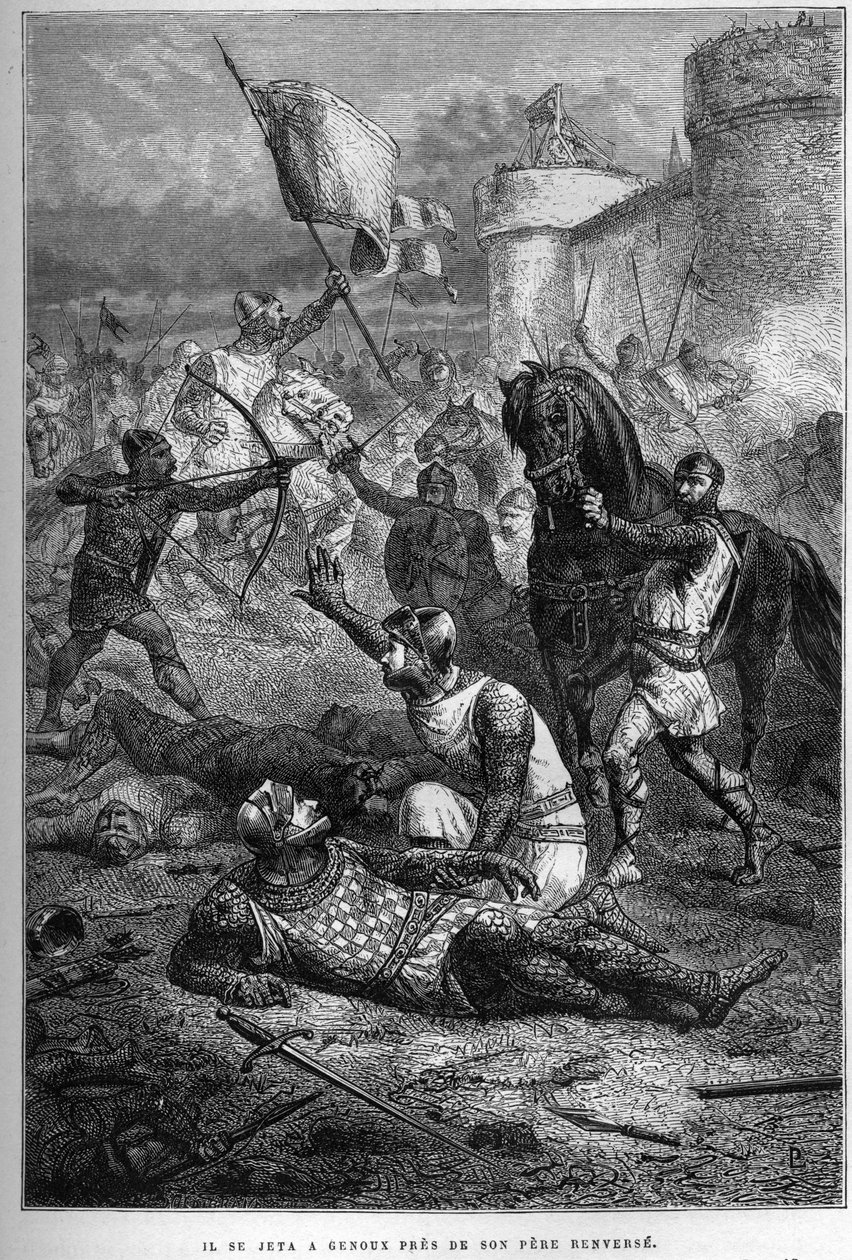 Guillermo I es herido por su hijo Roberto mientras luchaba en Francia, 1076 - Insurrección de Roberto Courteheuse de French School
