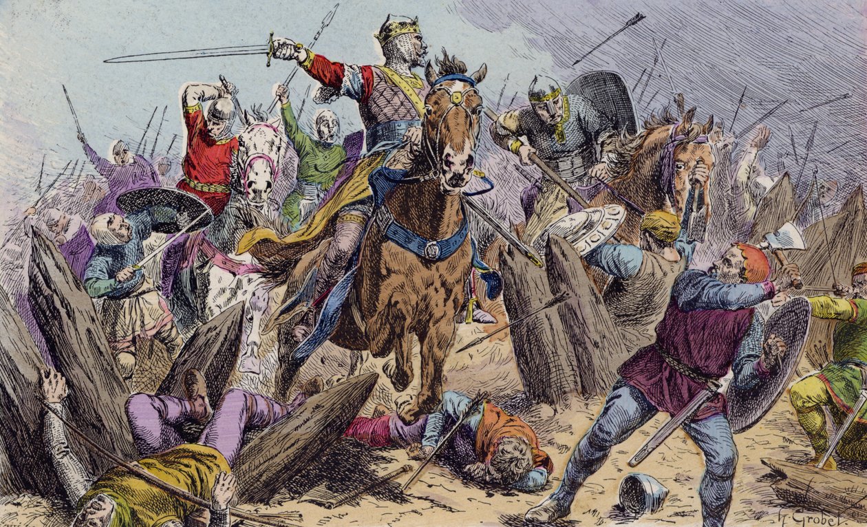 Guillermo el Conquistador en la batalla de Hastings de French School