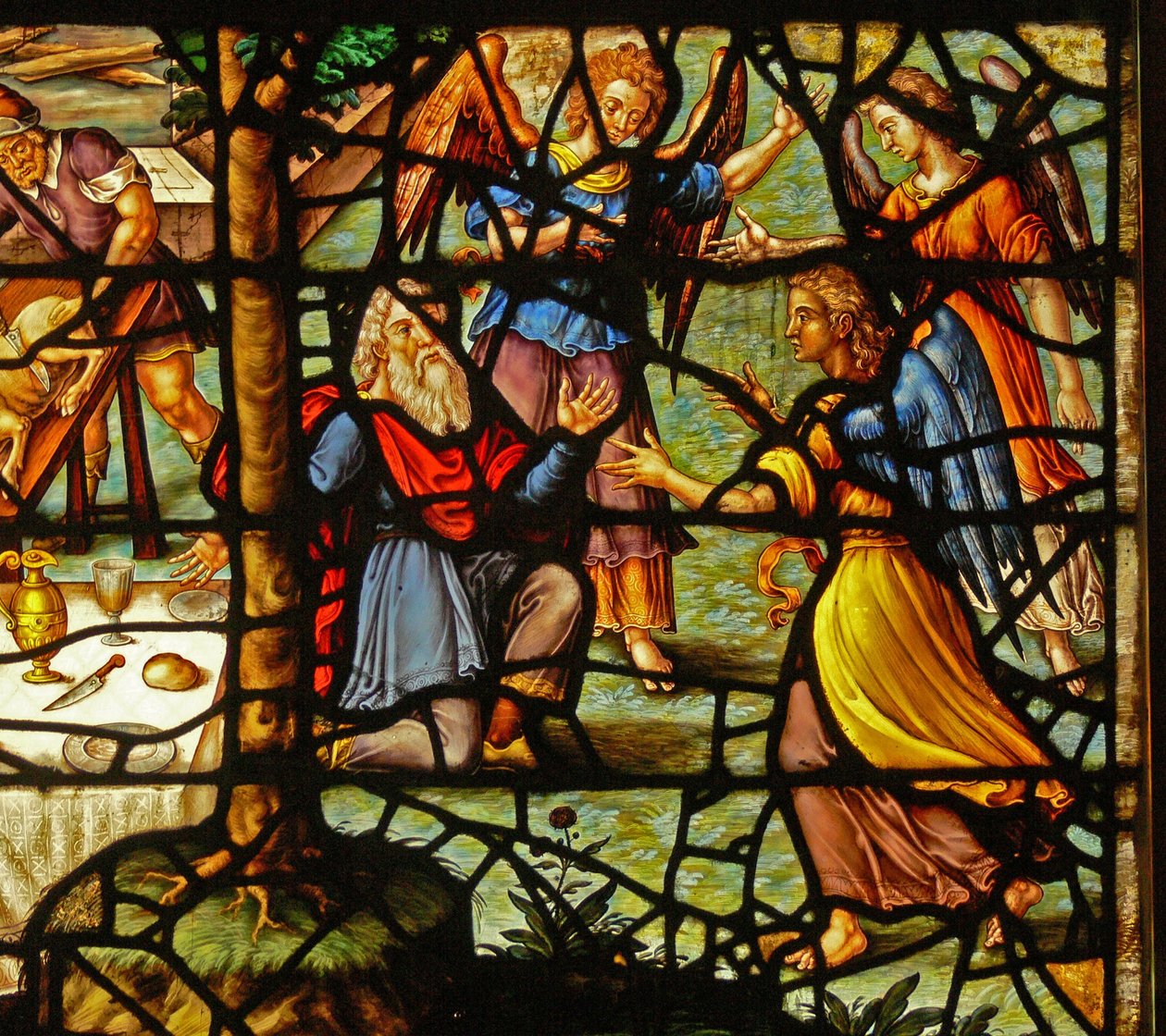 Ventana Charnier-13 que representa a Abraham siendo visitado por 3 ángeles de French School