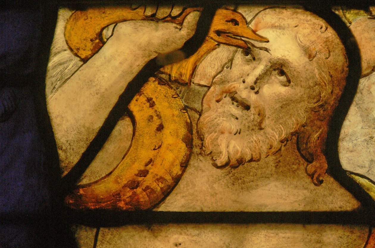 Ventana Charnier-5 que representa a Moisés y la serpiente de bronce de French School