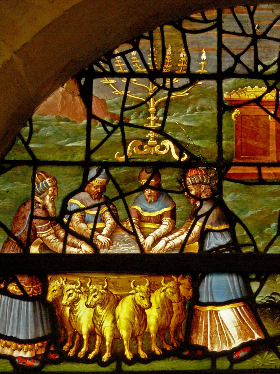 Ventana Charnier-7 que representa el lavado de manos antes de entrar al templo de French School