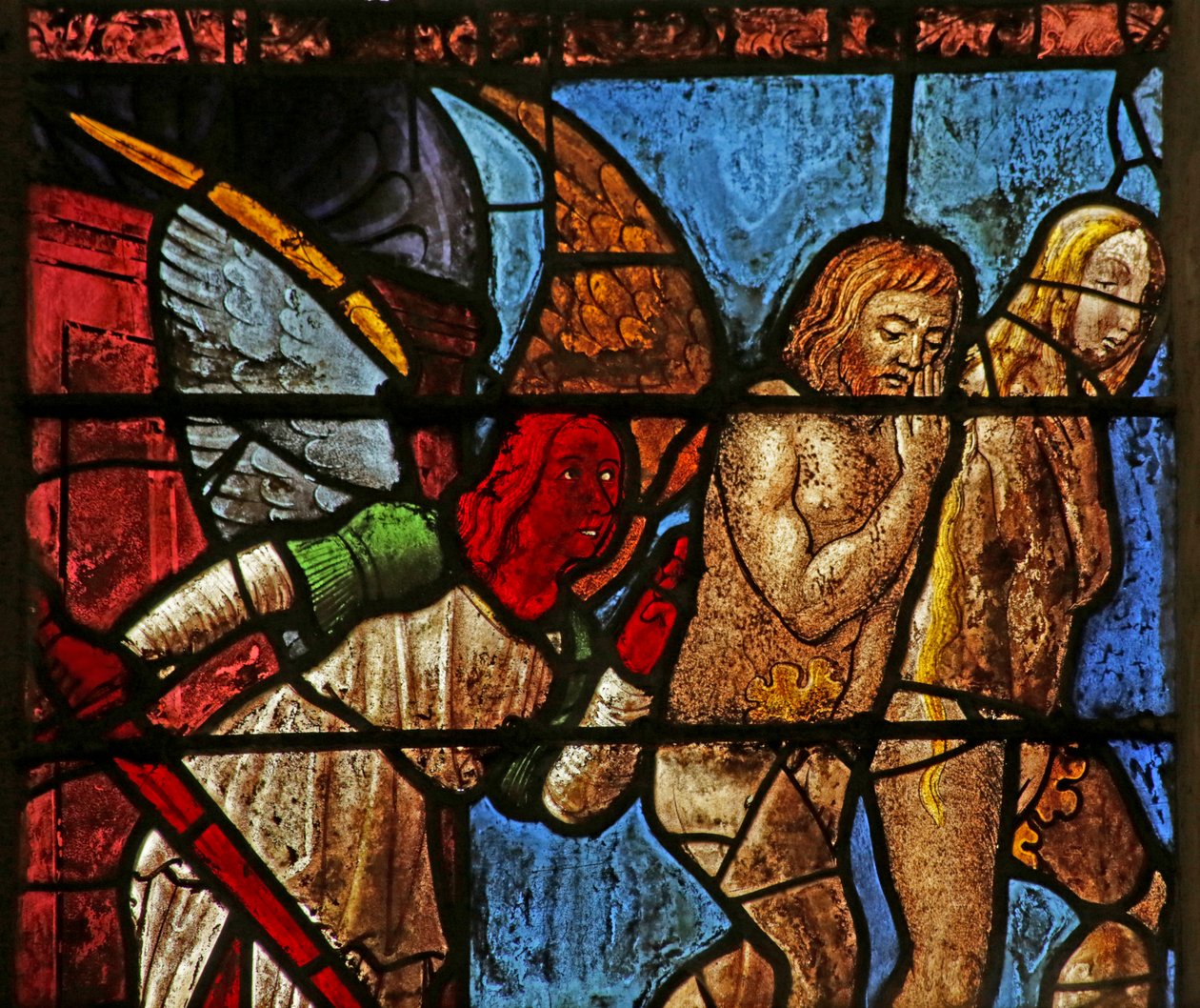 Ventana que representa a Adán y Eva siendo expulsados del Edén (vidriera) de French School