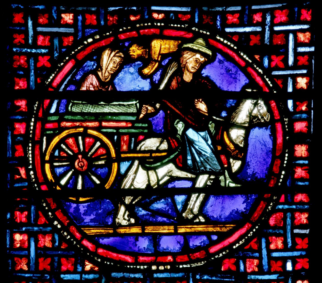 Ventana que representa a Julienne trasladando las reliquias de San Esteban a Constantinopla de French School