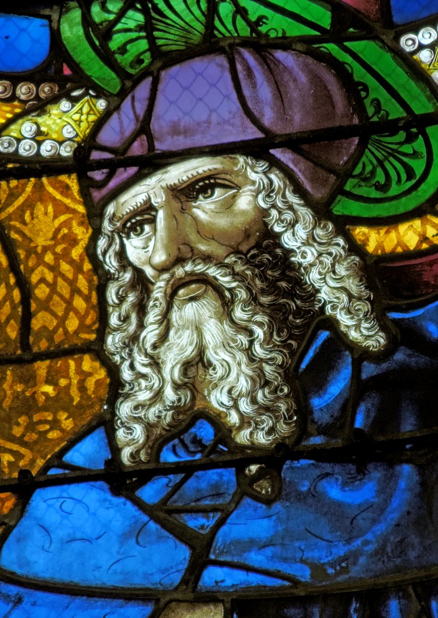 Ventana que representa a San Antonio el Ermitaño de French School