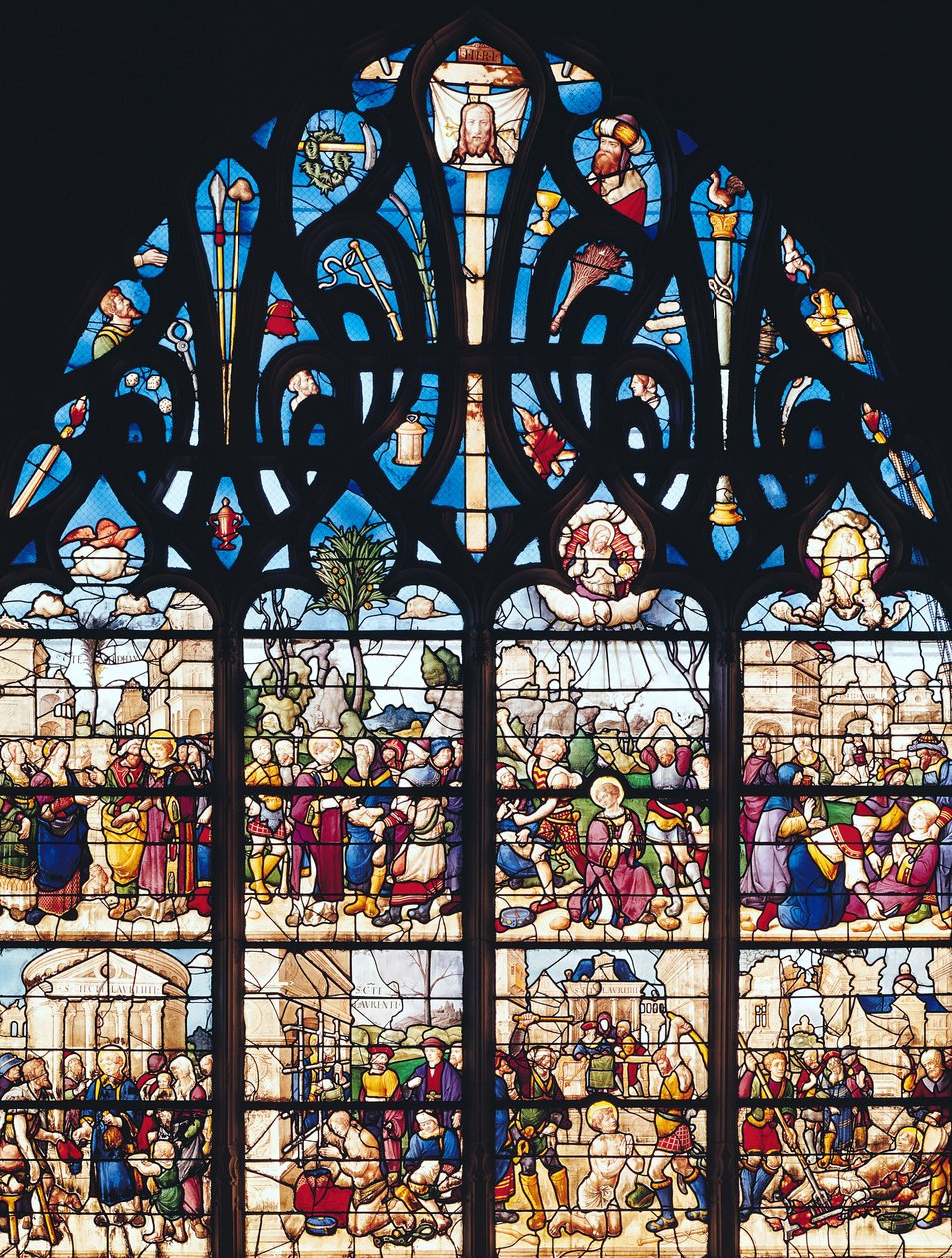 Vidriera que representa escenas de las vidas de San Esteban y San Lorenzo, de la Chapelle Bonne-Mort de French School