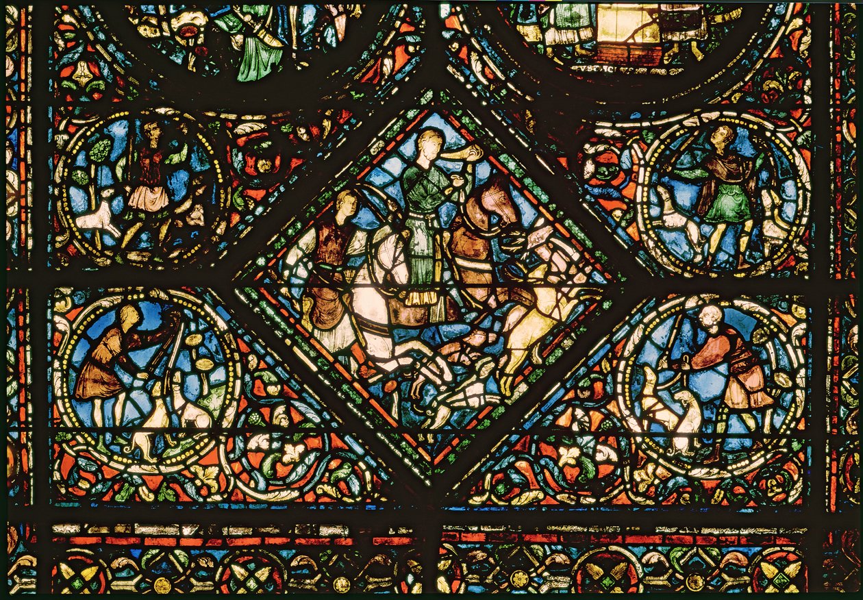 Ventana que representa a San Eustaquio persiguiendo a un ciervo de French School