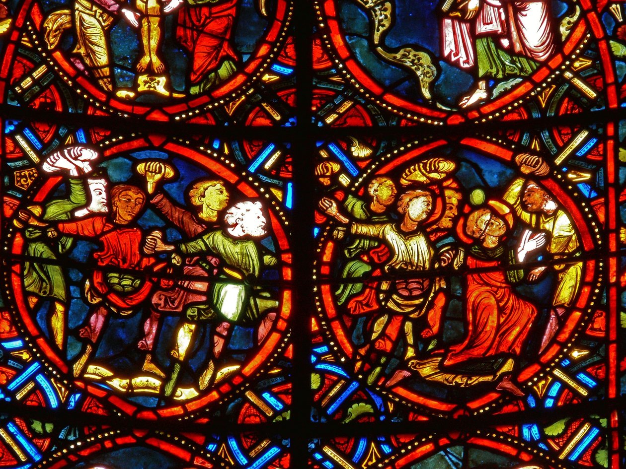 Ventana que representa a San Esteban siendo apedreado hasta la muerte de French School
