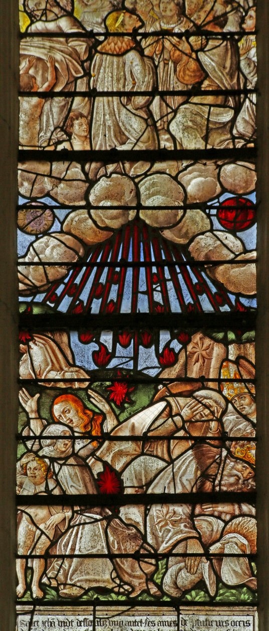 Ventana que representa una escena del Libro de la Revelación: Estrellas cayendo del cielo de French School