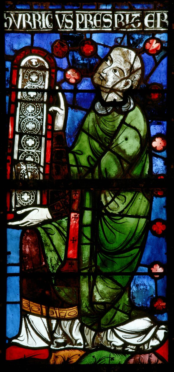Ventana que representa a un donante dando una ventana de French School