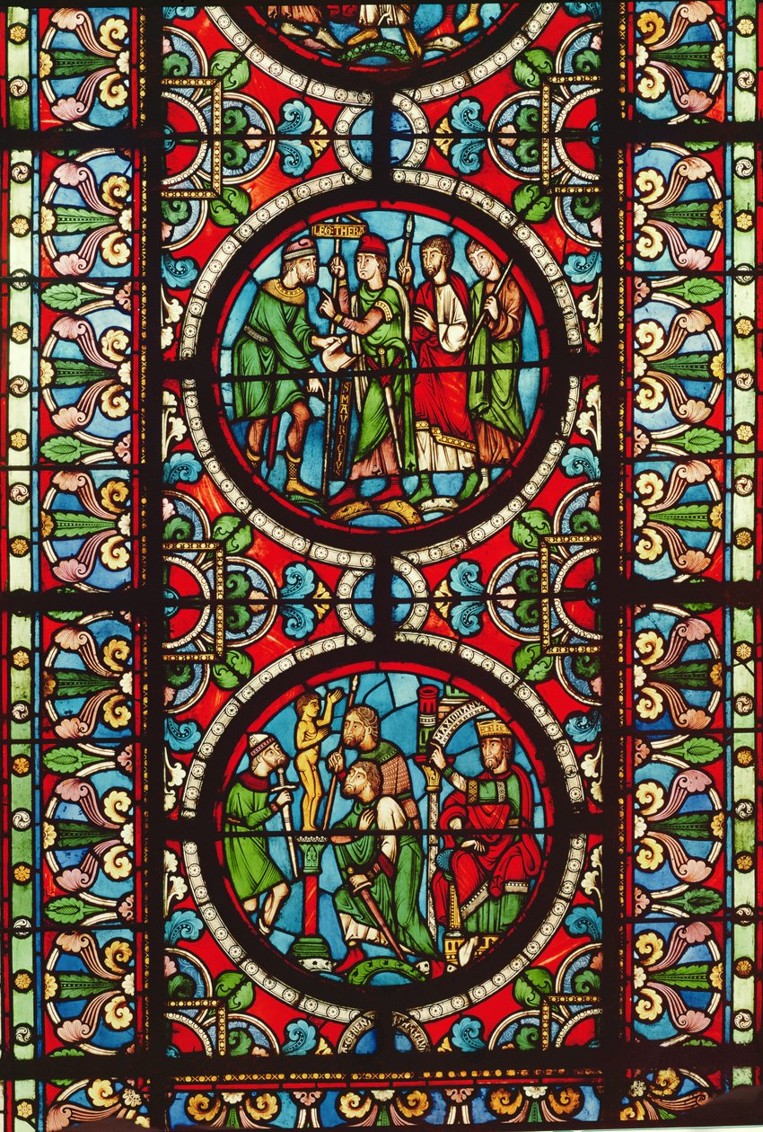 Ventana que representa escenas de la vida de San Mauricio, siglos XII-XIII de French School