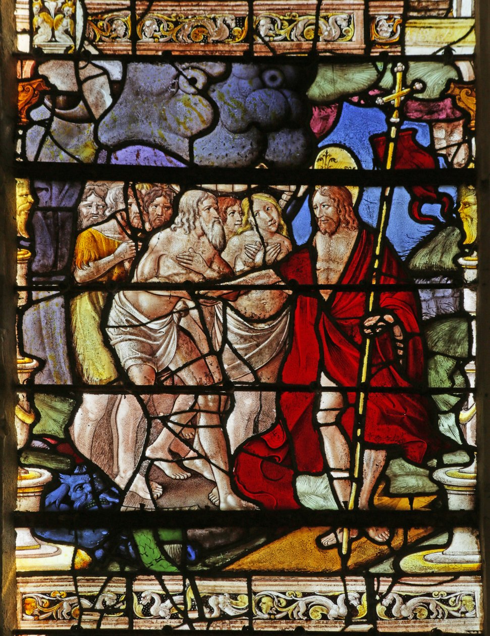 Vidriera que representa el Descenso de Cristo al Limbo de French School