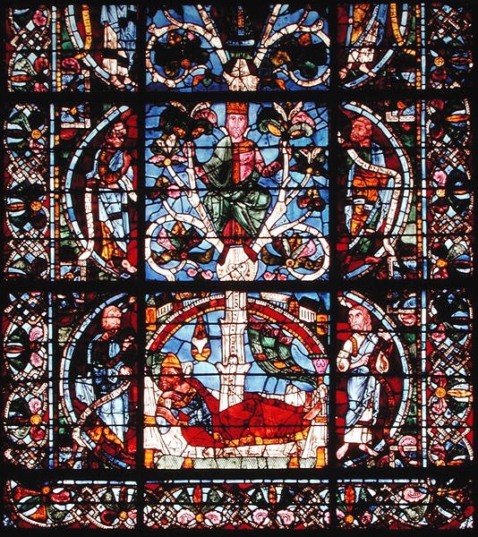Ventana que representa el Árbol de Jesé, (detalle) de la mitad inferior (vidriera) de French School