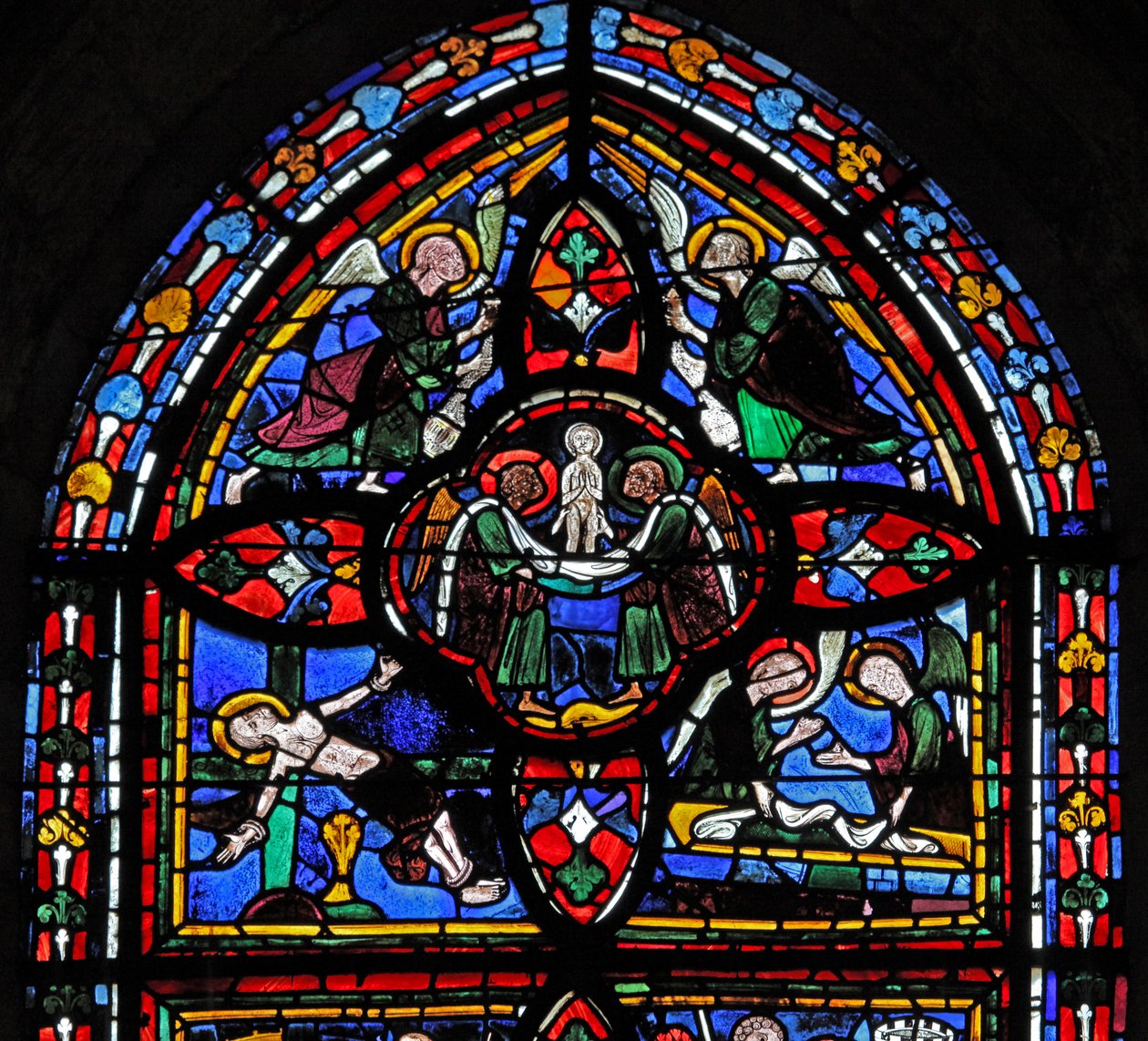 Quinta sección de la ventana w7: la muerte de San Pedro: su alma asciende al cielo de French School