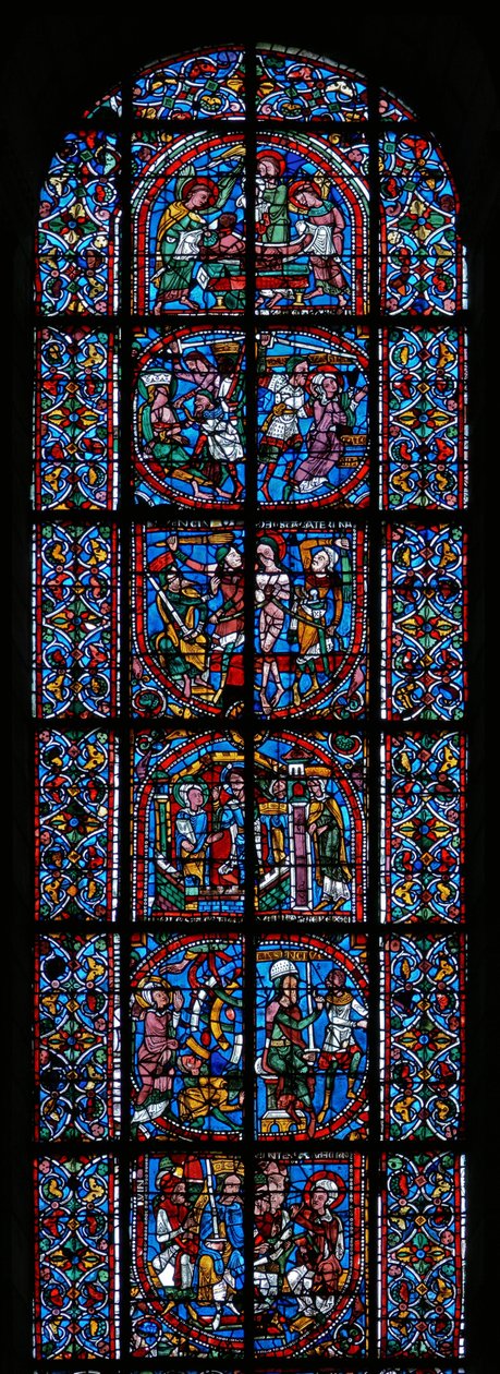 Ventana que representa la leyenda de Santa Catalina de French School