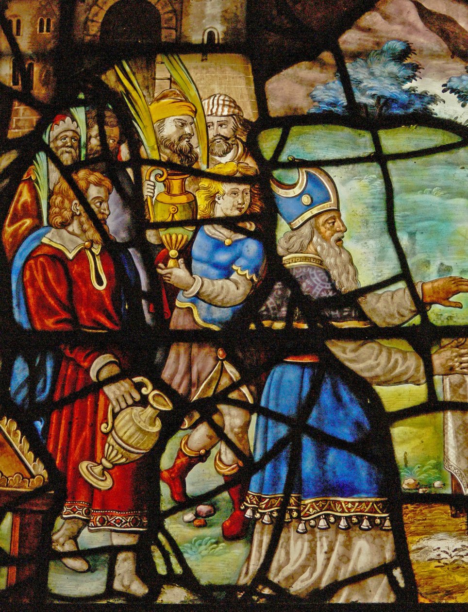 Ventana en el Charnier (w.12) que representa la ofrenda de Melquisedec de French School