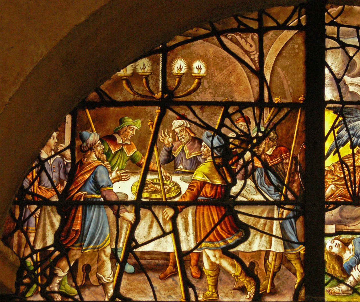 Ventana en el Charnier (w.6) que representa la Pascua de French School