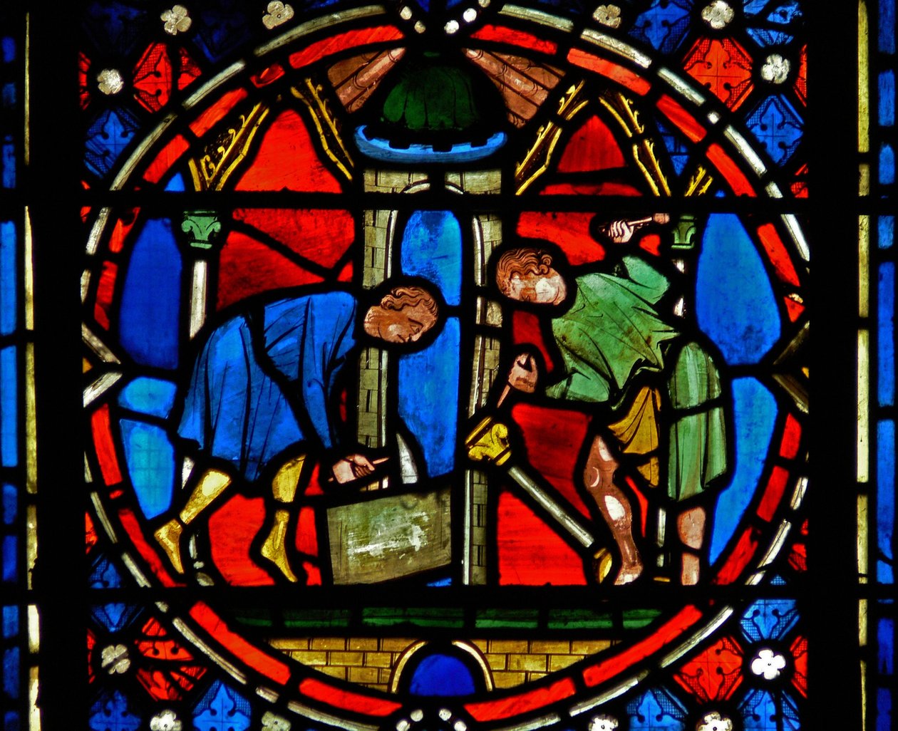 San Austremonio construyendo la iglesia en Issoire de French School