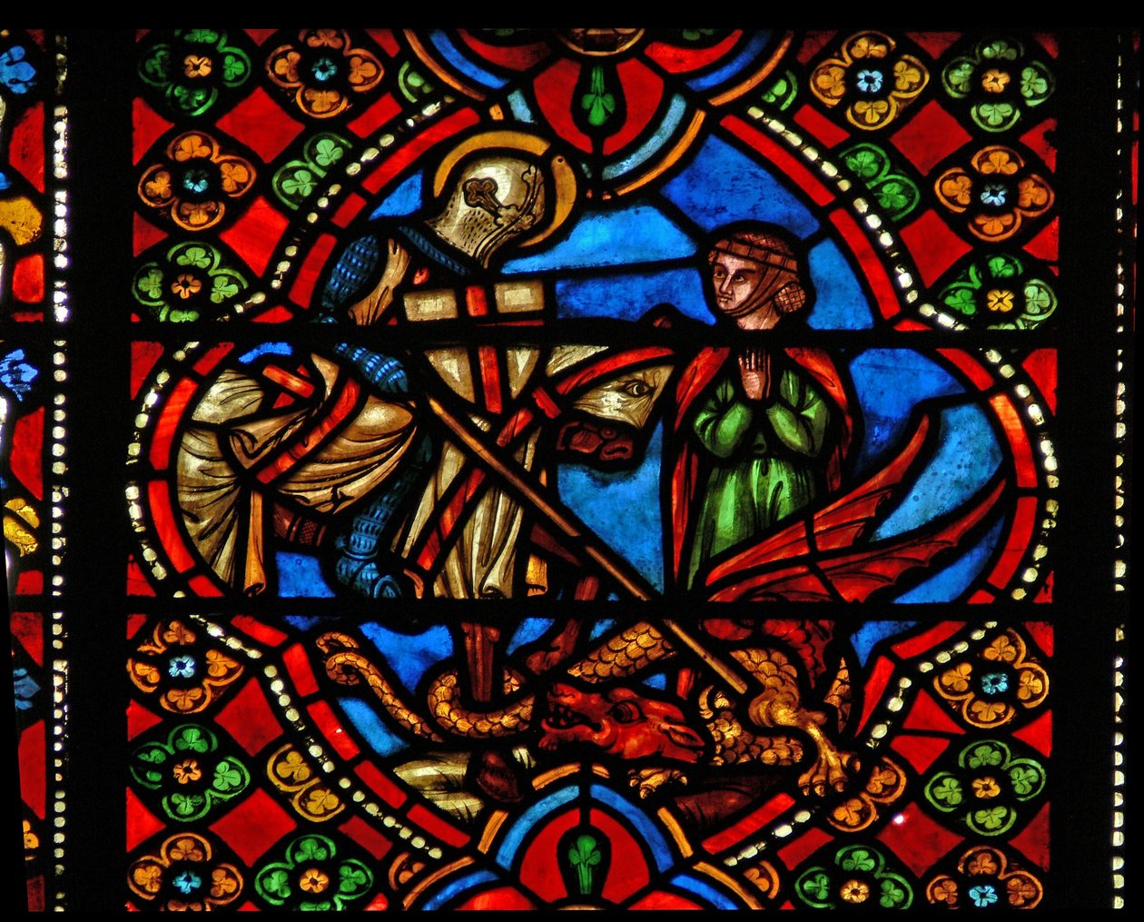 Ventana n3 escenas de la vida de San Jorge; mata al dragón de French School