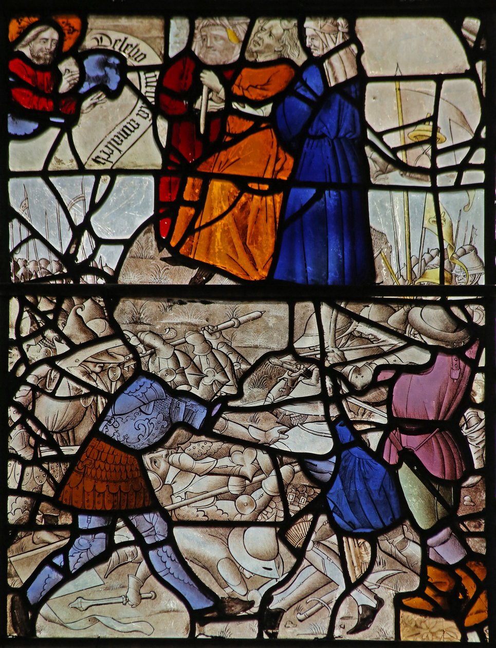 Ventana s2 que representa a Moisés en la matanza de los amalecitas de French School