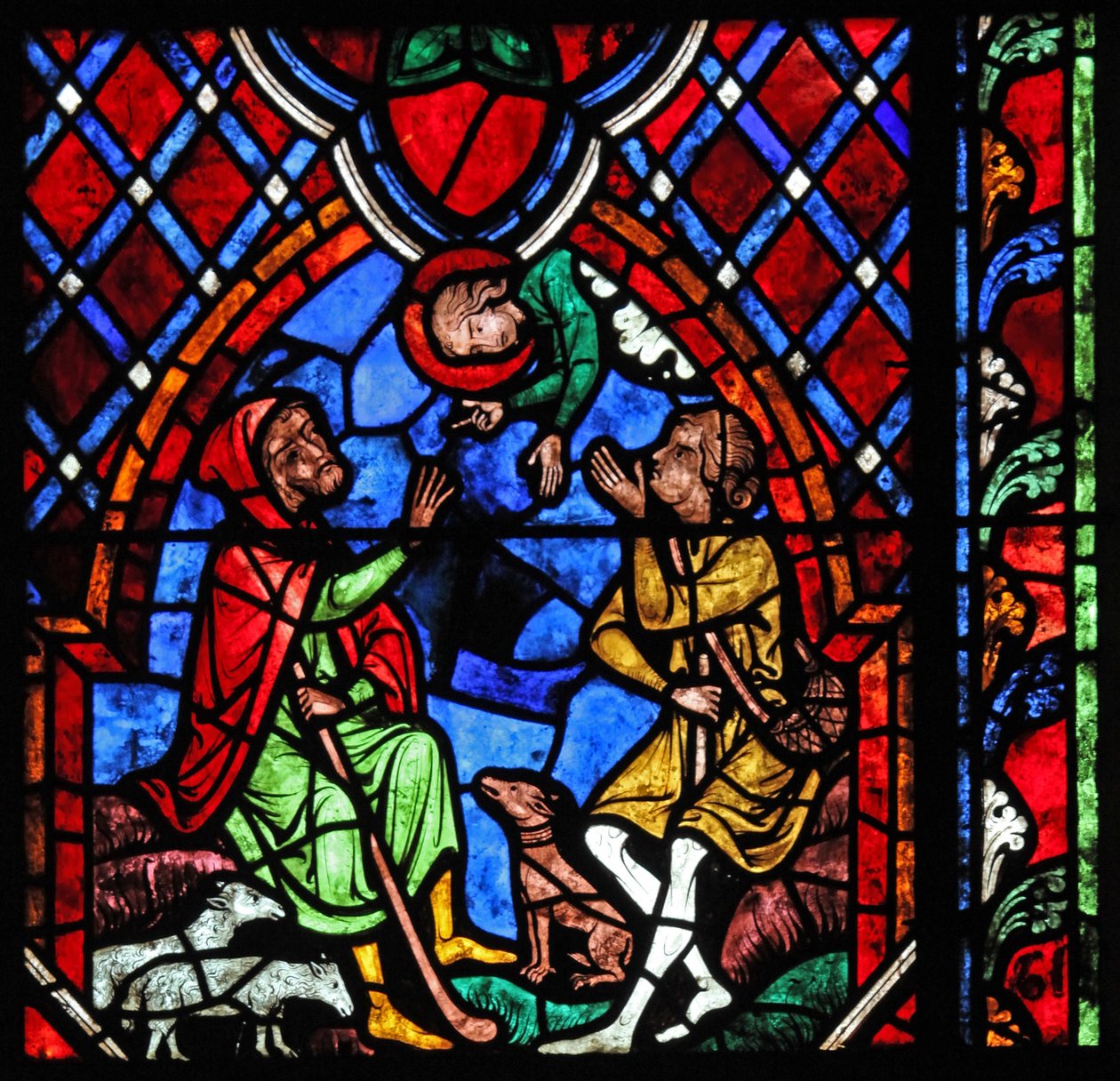 Ventana w01 que representa la Anunciación a los Pastores de French School