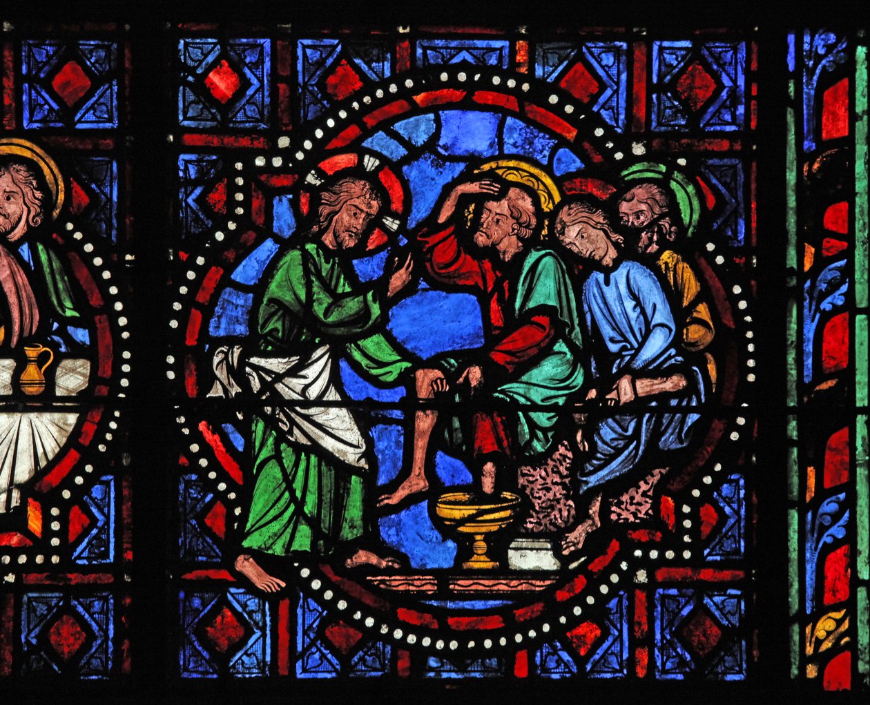 Ventana w02 que representa a Cristo lavando los pies de sus discípulos de French School