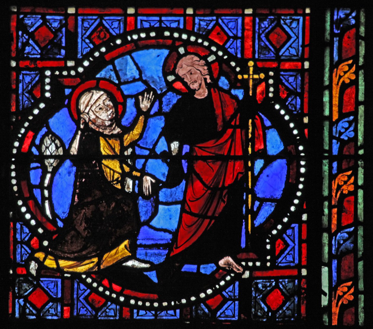 Ventana w02 que representa una escena de Resurrección: Noli Me Tangere de French School