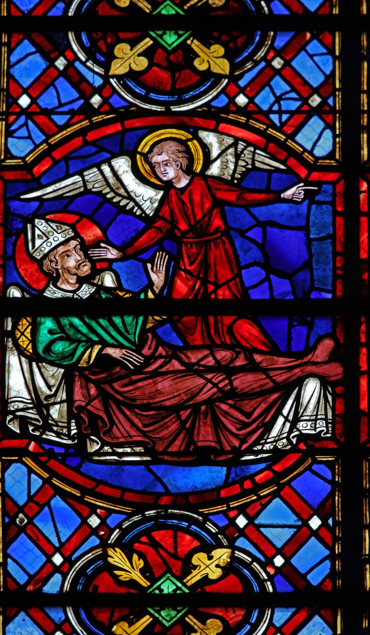 Ventana w04 que representa un ángel apareciendo a San Martín de French School