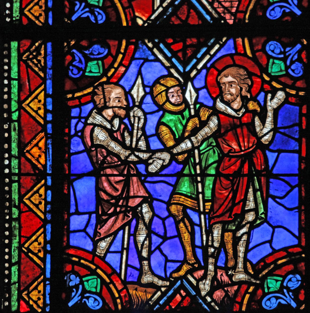Ventana w06 que representa la historia de San Julián de Brioude - San Ferreol, un amigo de Julián, que murió durante las persecuciones de Diocleciano, es arrestado de French School