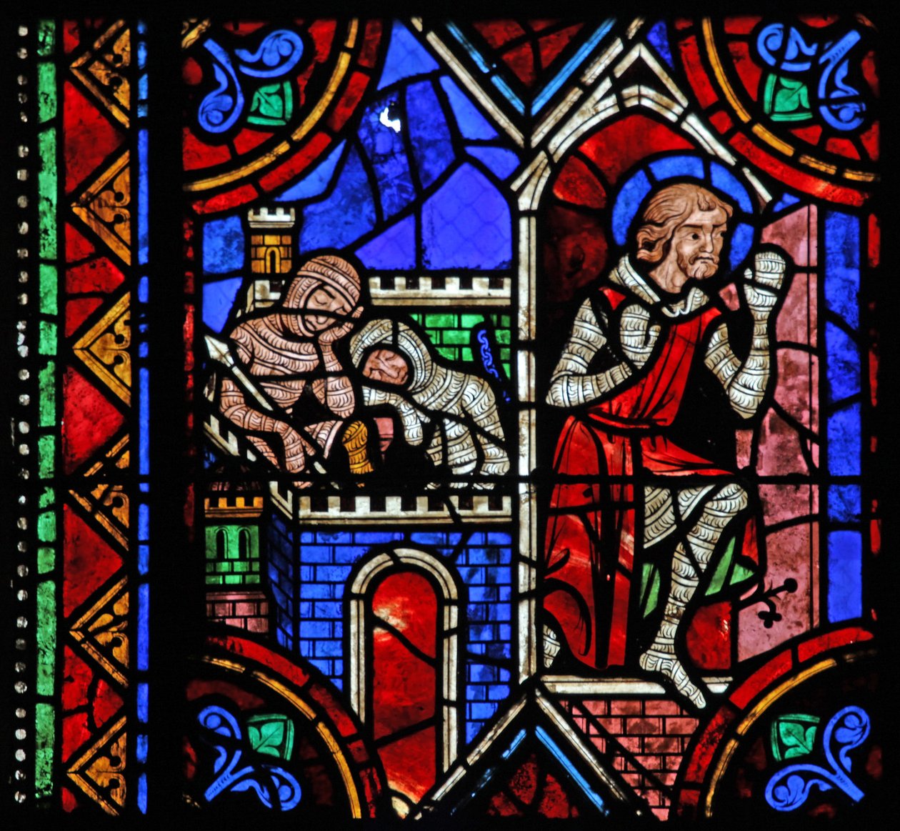 Ventana w06 que representa la historia de San Julián de Brioude - San Ferreol, un amigo de Julián, que murió durante las persecuciones de Diocleciano, escapa de French School