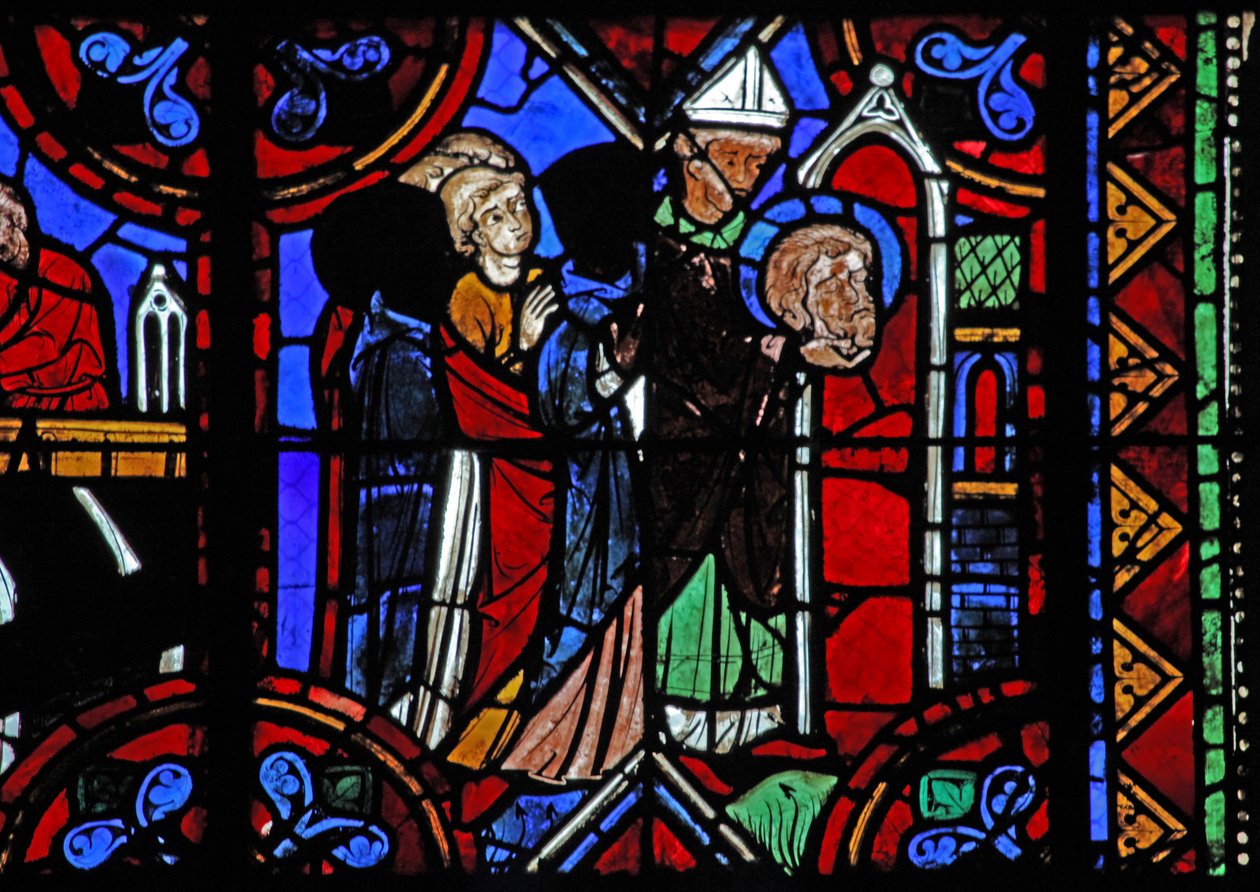 Historia de San Julián de Brioude - la muerte de San Ferreol, amigo de Julián, que murió durante las persecuciones de Diocleciano; sus reliquias son transferidas de French School