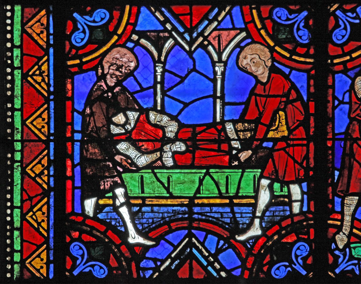 Ventana w06 que representa el entierro de San Julián de Brioude de French School