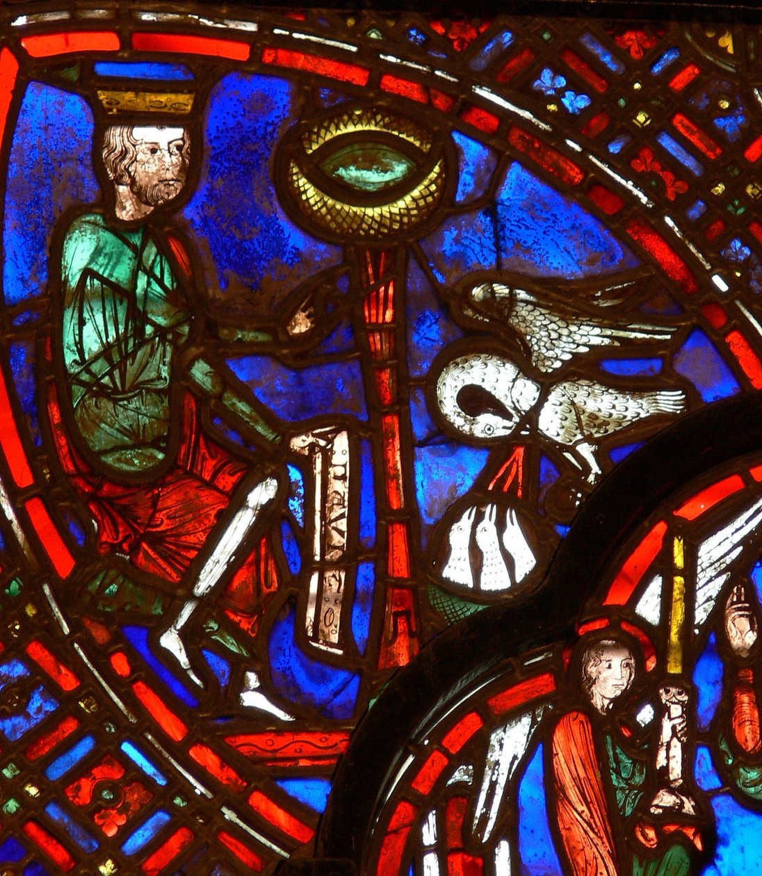 Ventana que representa a David y el Pelícano de French School