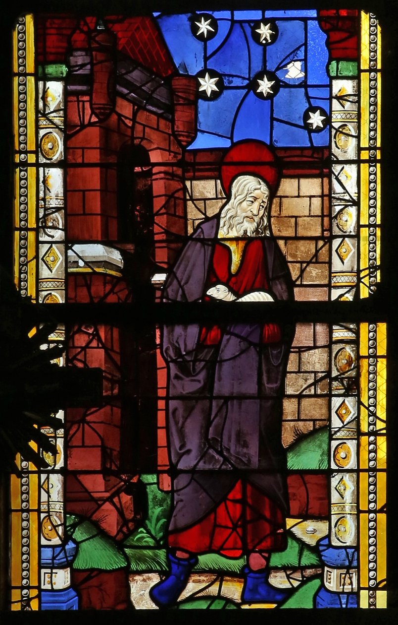 Ventana w0 que representa a Joaquín con una de sus ovejas de French School