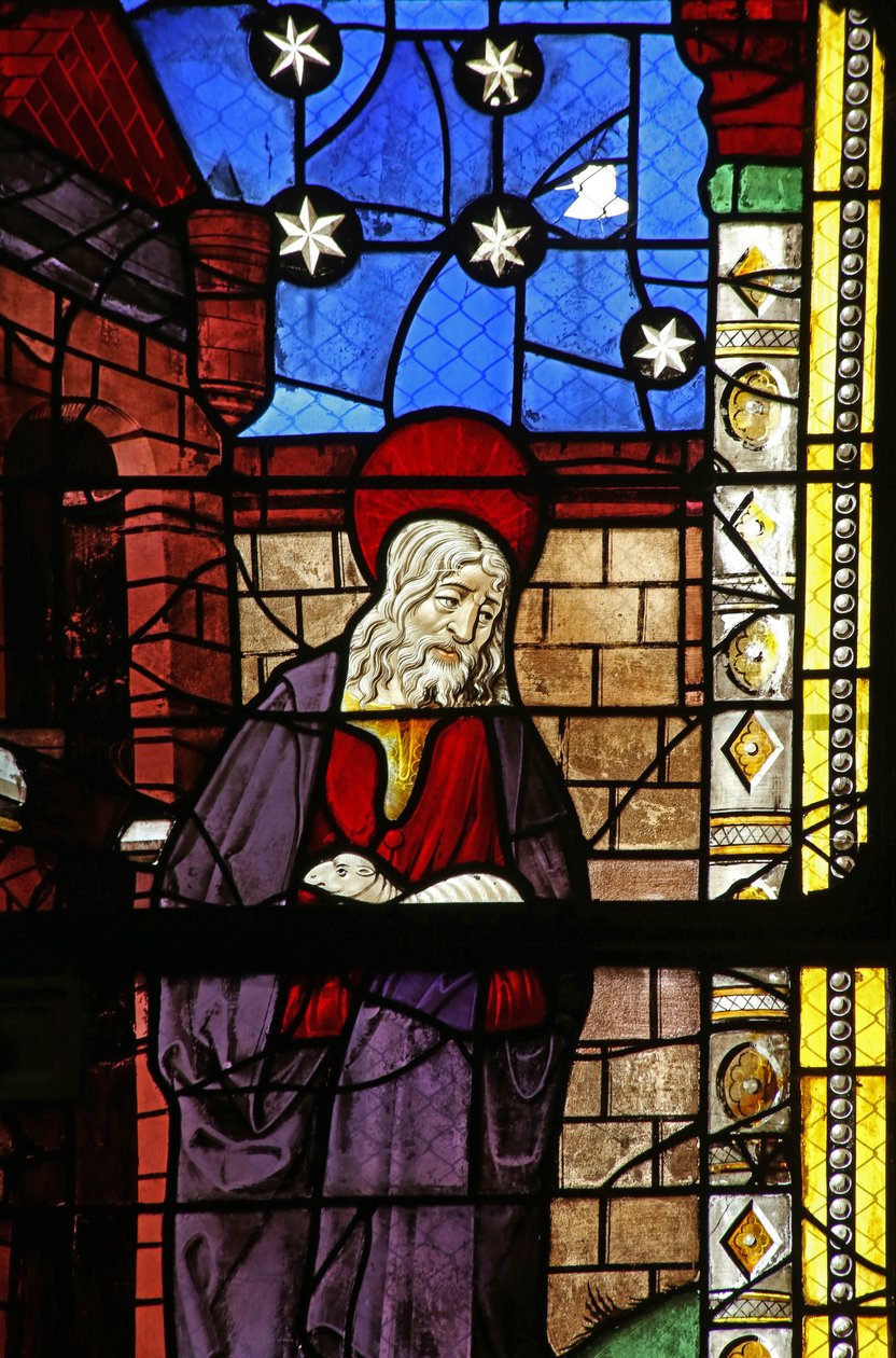 Ventana w0 que representa a Joaquín con una de sus ovejas de French School