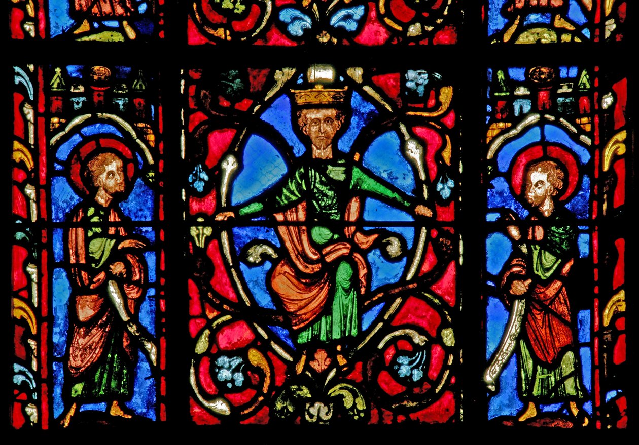 Ventana w0 que representa a un rey y dos profetas en el Árbol de Jesé de French School